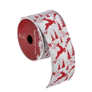 Pack of 12 Silver and Red Flying Reindeer Wired Christmas Craft Ribbon Spools 2.5 x 120 Yards Total - All