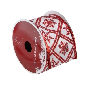 Pack of 12 White and Red Snowflake Wired Christmas Craft Ribbon Spools 2.5 x 120 Yards Total - All
