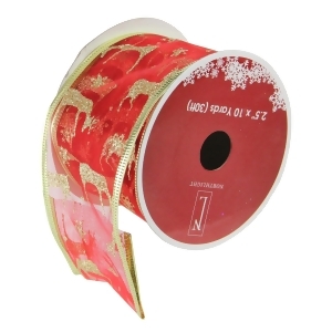 Pack of 12 Bright Red and Glittering Gold Reindeer Wired Christmas Craft Ribbon Spools 2.5 x 120 Yards Total - All