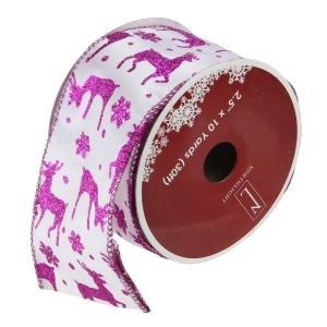 Pack of 12 Glistening Purple Reindeer and Star White Wired Christmas Craft Ribbon Spools 2.5 x 120 Yards Total - All