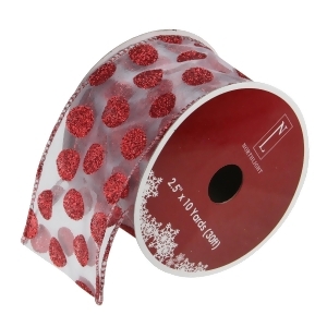 Pack of 12 Silver and Red Glittering Polka Dots Wired Christmas Craft Ribbon Spools 2.5 x 120 Yards Total - All