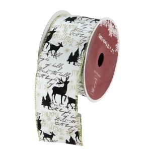 Pack of 12 White and Black Playful Reindeer Wired Christmas Craft Ribbon Spools 2.5 x 120 Yards Total - All