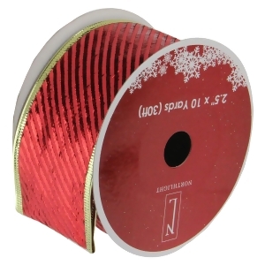 Pack of 12 Shiny Red Diagonal Striped Gold Wired Christmas Craft Ribbon Spools 2.5 x 120 Yards Total - All