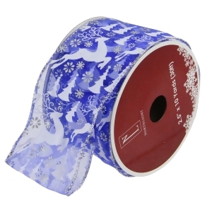 Pack of 12 Blue Winter Wonderland Flying Reindeer Wired Christmas Craft Ribbon Spool 2.5 x 120 Yards Total - All