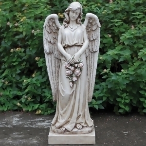 36 Outdoor Stone Angel Holding Rose Wreath - All