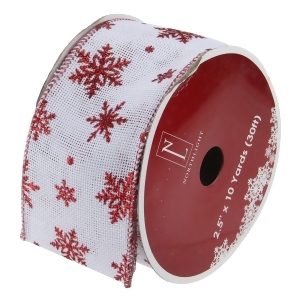 Pack of 12 White and Red Snowflakes Burlap Wired Christmas Craft Ribbon Spools 2.5 x 120 Yards Total - All