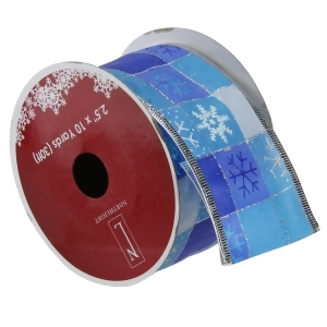 Pack of 12 Squares of Blue Snowflake Wired Christmas Craft Ribbon Spools 2.5 x 120 Yards Total - All