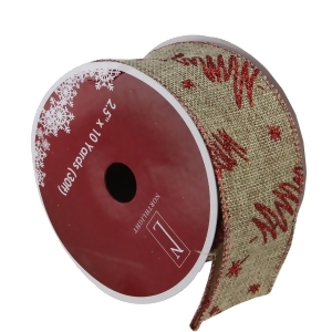 Pack of 12 Red Tree and Beige Burlap Wired Christmas Craft Ribbon Spools 2.5 x 120 Yards Total - All