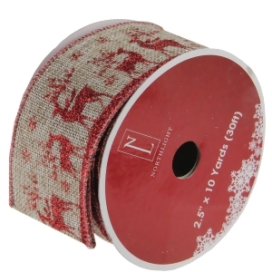 Pack of 12 Wandering Red Reindeer Brown Burlap Wired Christmas Craft Ribbon Spools 2.5 x 120 Yards Total - All