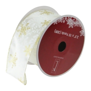Pack of 12 Sparkling Gold Snowflakes Printed White Wired Christmas Craft Ribbon Spools 2.5 x 120 Yards Total - All