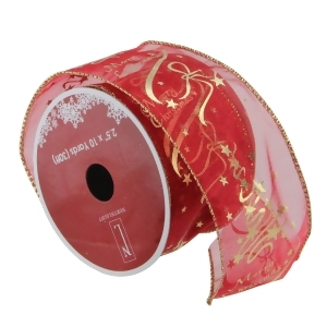 Pack of 12 Cranberry Red and Gold Merry Christmas Wired Christmas Craft Ribbon Spools 2.5 x 120 Yards Total - All