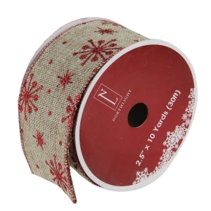 Pack of 12 Red Snowflake and Beige Burlap Wired Christmas Craft Ribbon Spools 2.5 x 120 Yards Total - All