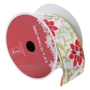Pack of 12 Red Poinsettia Print Gold Wired Christmas Craft Ribbon Spools 2.5 x 120 Yards Total - All