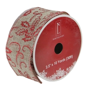 Pack of 12 Holly Red and Beige Burlap Wired Christmas Craft Ribbon Spools- 2.5 x 120 Yards Total - All