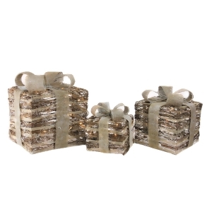 Set of 3 Lighted Rattan Gift Boxes with Bows Christmas Decorations - All