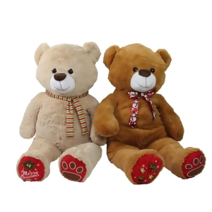 Set of 2 Super Soft and Plush Brown and Beige Christmas Stuffed Bears Figures 40 - All