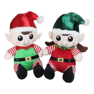 Set of 2 Plush Sitting Boy and Girl Christmas Elf Figures 13 - All