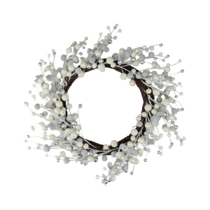 20 Winter Wonderland Ivory and Silver Ball Ornaments on a Natural Vine Wrapped Wreath - All