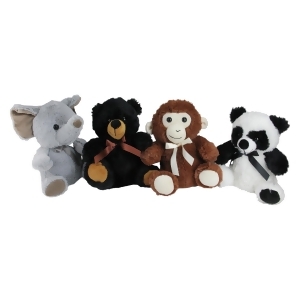 Pack of 4 Plush Sitting Bear Elephant Monkey and Panda Stuffed Animal Figures 9 - All