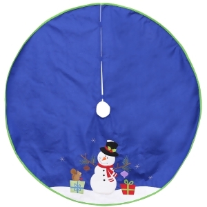 48 Blue Felt Christmas Snowman Winter Tree Skirt with Bright Green Trim - All
