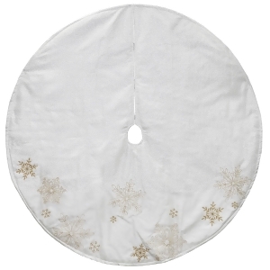 48 White and Gold Tree Skirt With Yarn Snowflakes and Gold Embroidery - All