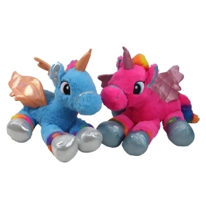 Set of 2 Super Soft and Plush Pink and Blue Sitting Winged Unicorns Stuffed Animal Figures 23.5 - All
