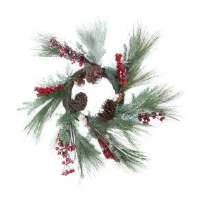 32 Festive Red Berries Pine Cones and Green Pine Sprigs Artificial Christmas Wreath Unlit - All