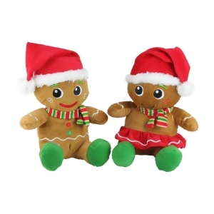 Set of 2 Plush Sitting Gingerbread Boy and Girl Stuffed Christmas Figures 11 - All