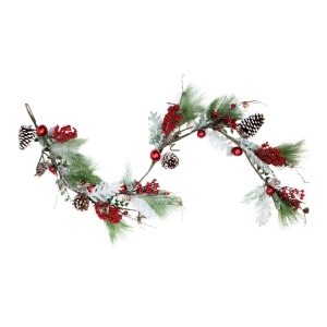 70 Bells Berries and Pine Cones Frosted and Frocked Artificial Christmas Garland - All