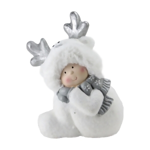 12.5 Smiling Child in White Reindeer Snow Suit Christmas Tabletop Decoration - All