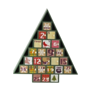 14 Rustic Green and Red Plaid Decorative Tree Shaped Advent Christmas Calendar - All