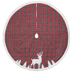 48 Plaid Tree Skirt Deer Applique Red - All