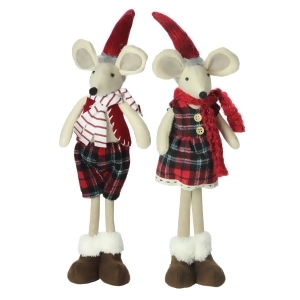 Set of 2 Plush Red Plaid Standing Christmas Mice Decorations - All