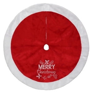 48 Red Super Plush Embroidered Merry Christmas Tree Skirt with White Border - All