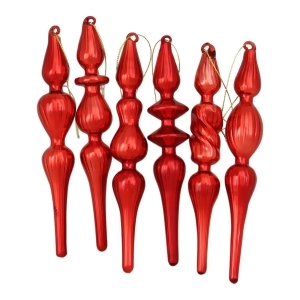 6-Piece Red Finial Asymmetrical Glass Christmas Ornament Set 7.25 - All