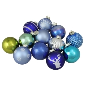 12-Piece Set of Blue Silver and Green Multi-Patterned Christmas Ball Ornaments 4 100mm - All