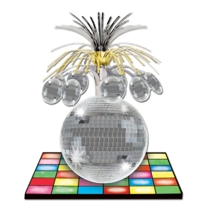 Club Pack of 12 Multi-Colored Dance Floor and Silver Disco Ball Cut-Out Centerpiece Decorations 13 - All
