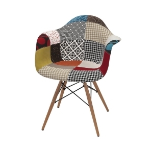 30.75 Multi-Color Linen Patchwork Retro Arm Chair with Beech Wood Legs - All