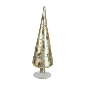 12 Iced Gold Glitter and Gemstone Glass Christmas Cone Tree - All