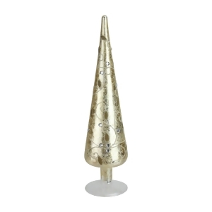 15 Iced Gold Glitter and Gemstone Glass Christmas Cone Tree - All