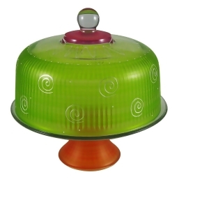 11 Frosted Lime Green and Marmalade Hand Painted Multi-Functional Glass Convertible Cake Dome - All