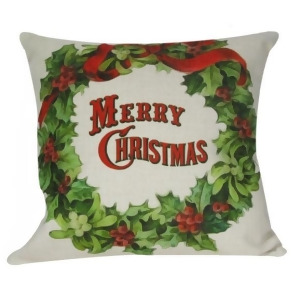 Merry Christmas Holly and Berry Wreath Decorative Accent Throw Pillow with Insert 18 - All