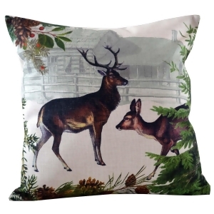 Decorative Buck and Doe with Farmhouse Background and Various Greenery Throw Pillow 18 - All