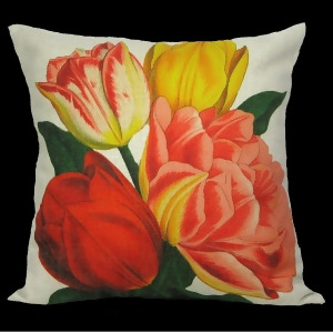 Beautiful Red Coral and Yellow Tulip Throw Pillow with Tan Backing 18 - All