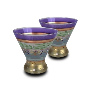 Set of 2 Purple and Green Elegant Decorative Hand Painted Wine Glass 8.25 Oz - All
