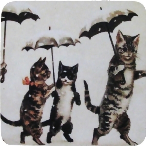 Set of 8 Cats Walking in Falling Snow with Umbrellas Decorative Coasters 4 - All
