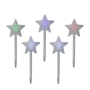Set of 5 Color Changing Led Star Outdoor Pathway Marker Lawn Stakes White Wire - All