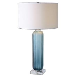 30 Grooved and Frosted Blue Glass Table Lamp with Crystal Details - All
