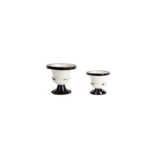 Set of 2 Decorative Antiqued Black and White Pots with Wide Tops 9.5 - All
