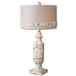 31 Distressed Aged Ivory Finish Table Lamp with Shell Button Accents - All